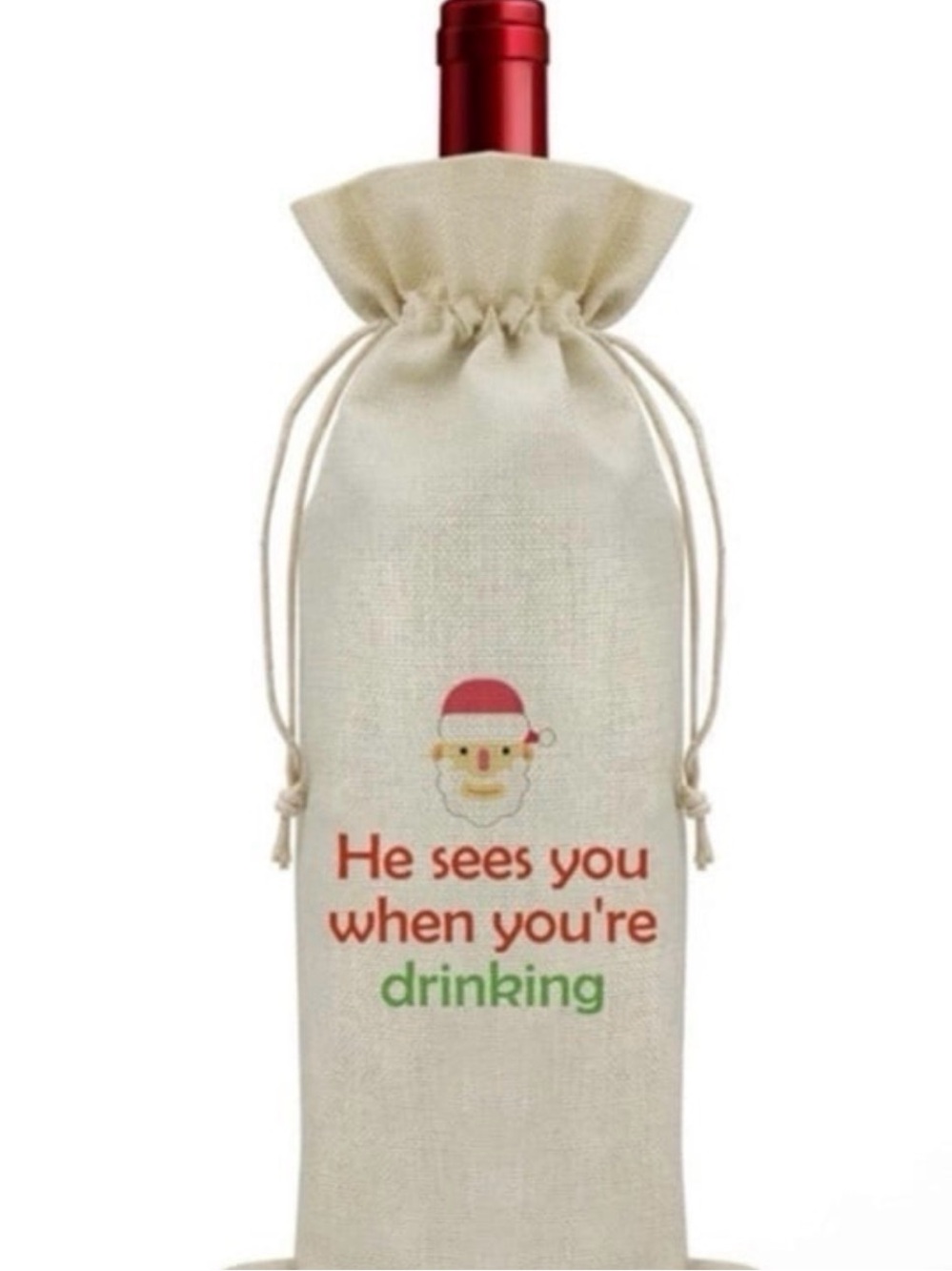 Santa “He sees you when you’re drinking” Wine Bottle Bag